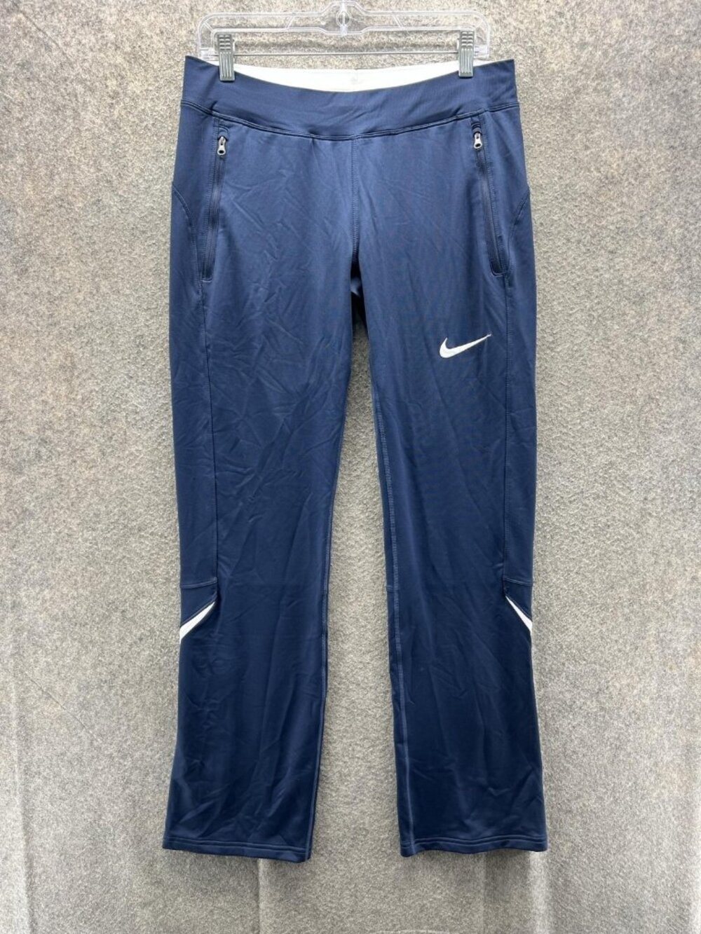 Nike Track Pants Mens Medium Blue Knit Elastic Waist Zip Pockets Running Gym